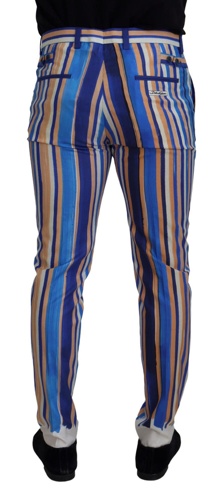 Dolce & Gabbana Blue Striped Silk Cotton Slim Trousers Pants Dolce & Gabbana