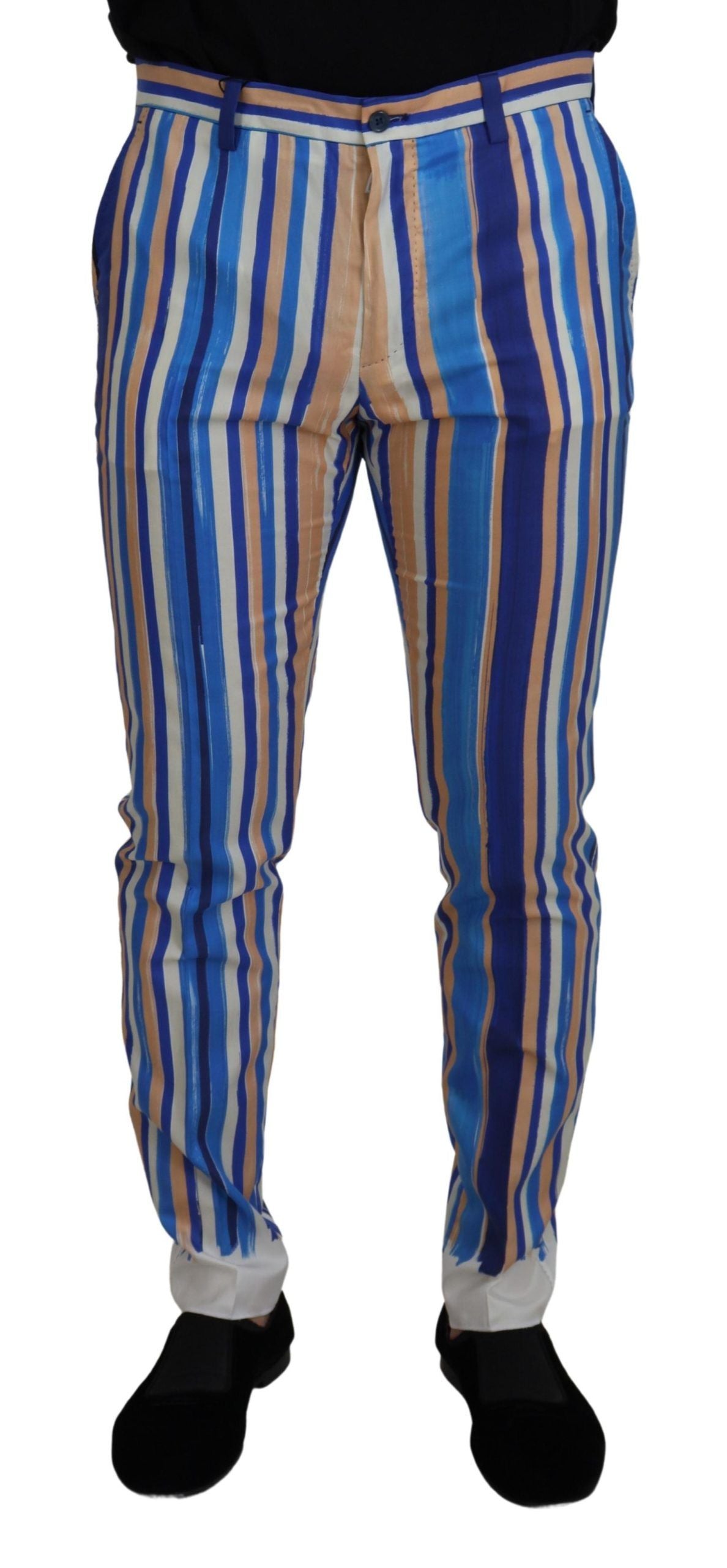 Dolce & Gabbana Blue Striped Silk Cotton Slim Trousers Pants Dolce & Gabbana