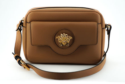 Versace Elegant Brown Leather Camera Case Shoulder Bag Versace