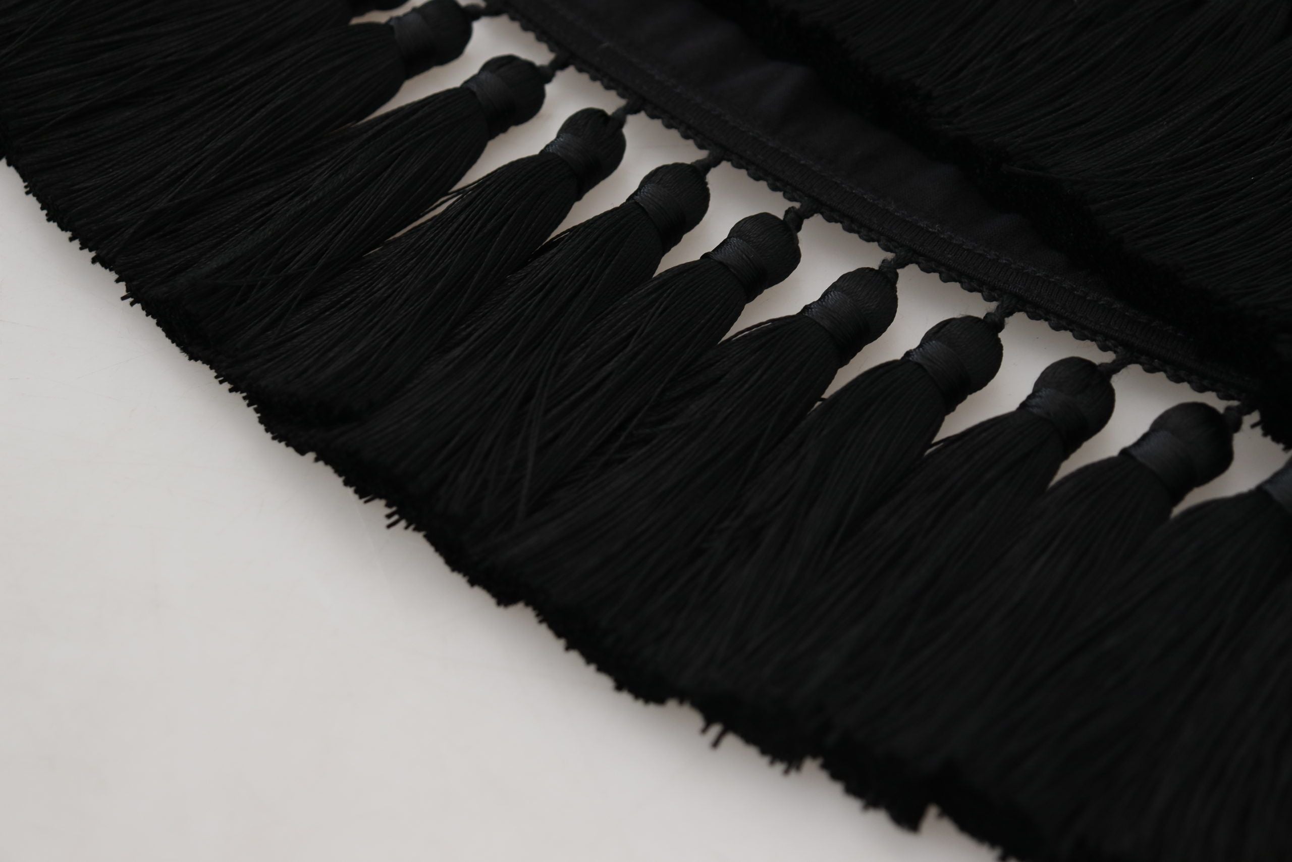 Dolce & Gabbana Black T-shirt Blouse Tassle Cotton Blouse Dolce & Gabbana