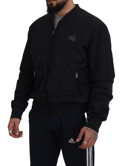 Dolce & Gabbana Black Nylon Logo Bomber Zipper Jacket Dolce & Gabbana