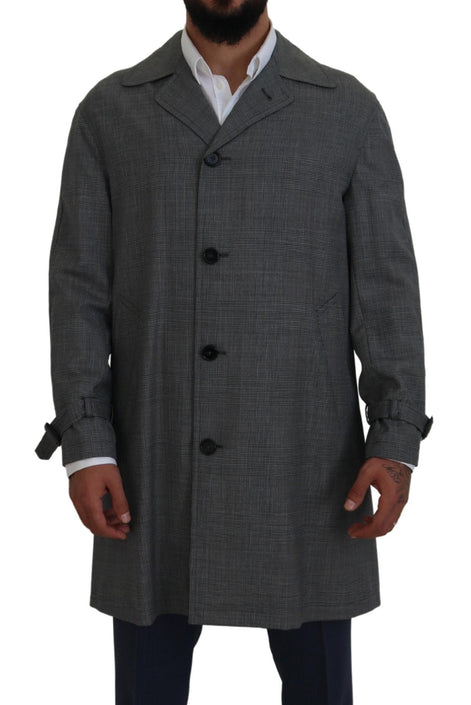 Dolce & Gabbana Gray Wool Plaid Long Trench Coat Jacket Trench Coat Jacket Dolce & Gabbana