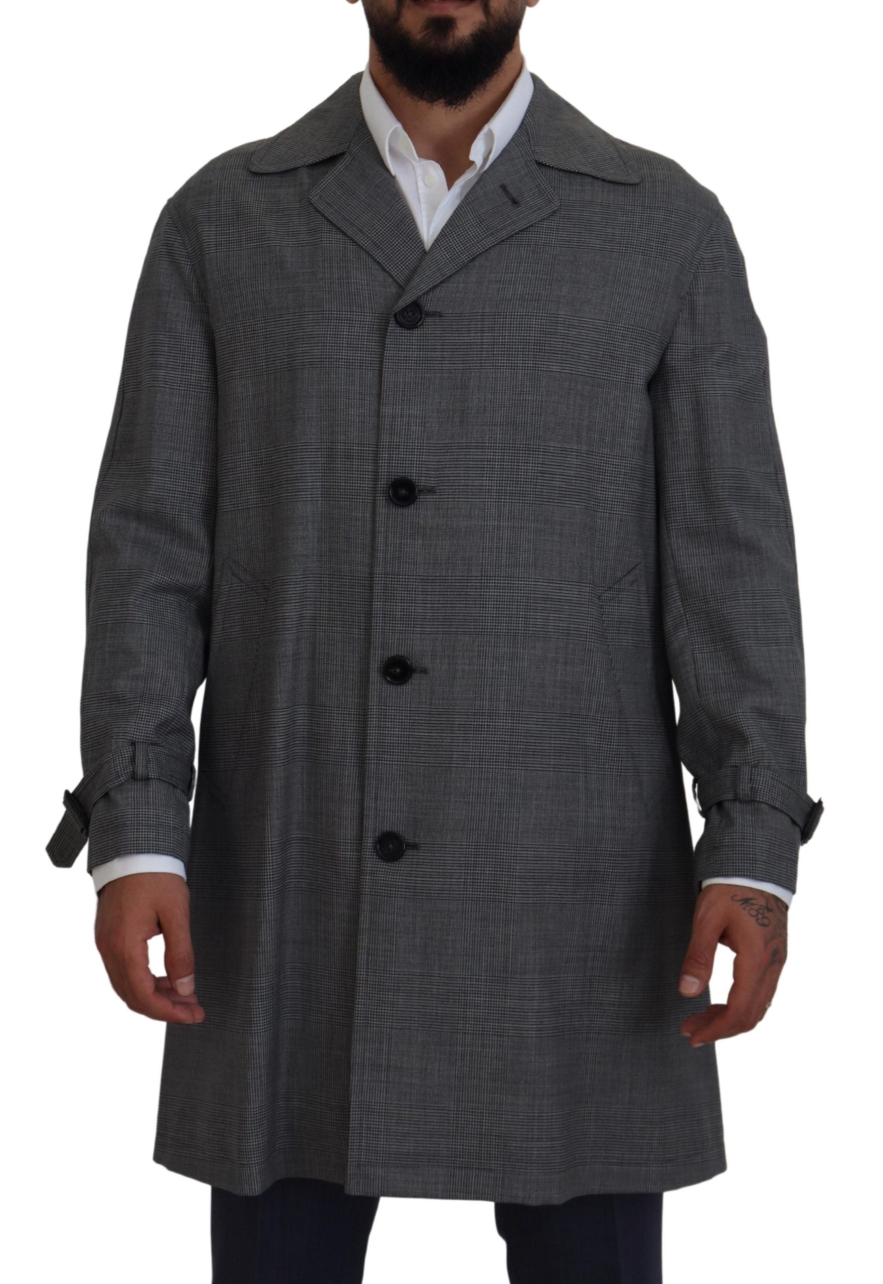Dolce & Gabbana Gray Wool Plaid Long Trench Coat Jacket Trench Coat Jacket Dolce & Gabbana