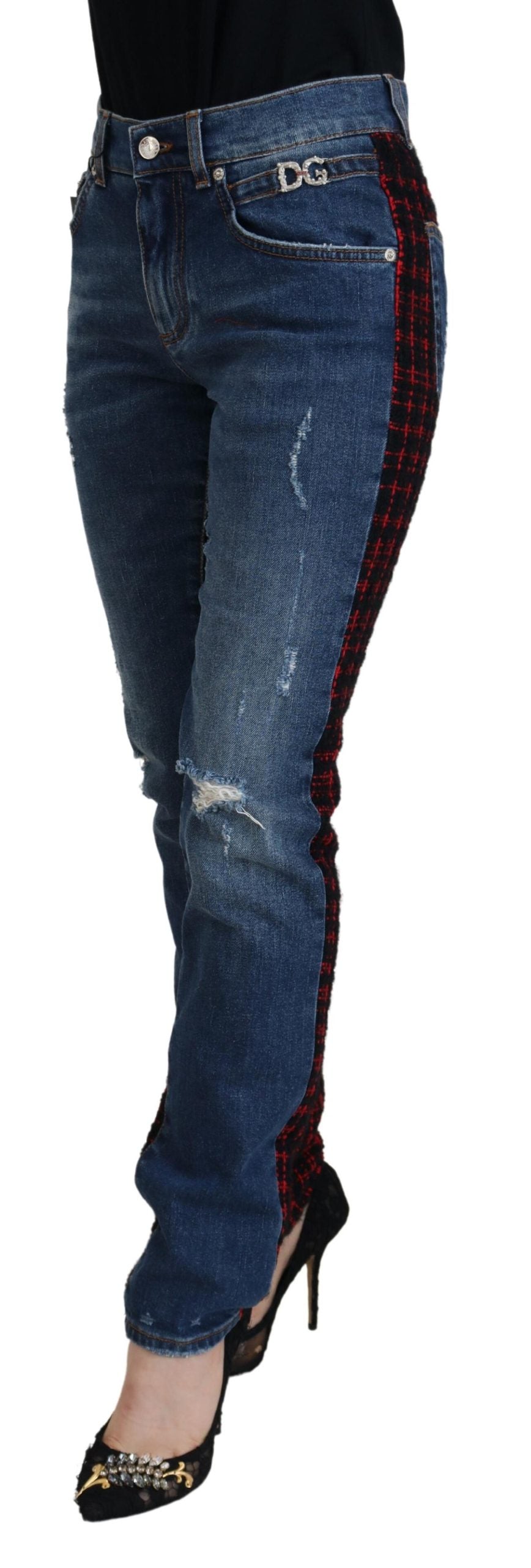 Dolce & Gabbana Blue Checkered Back Skinny Denim Jeans Dolce & Gabbana