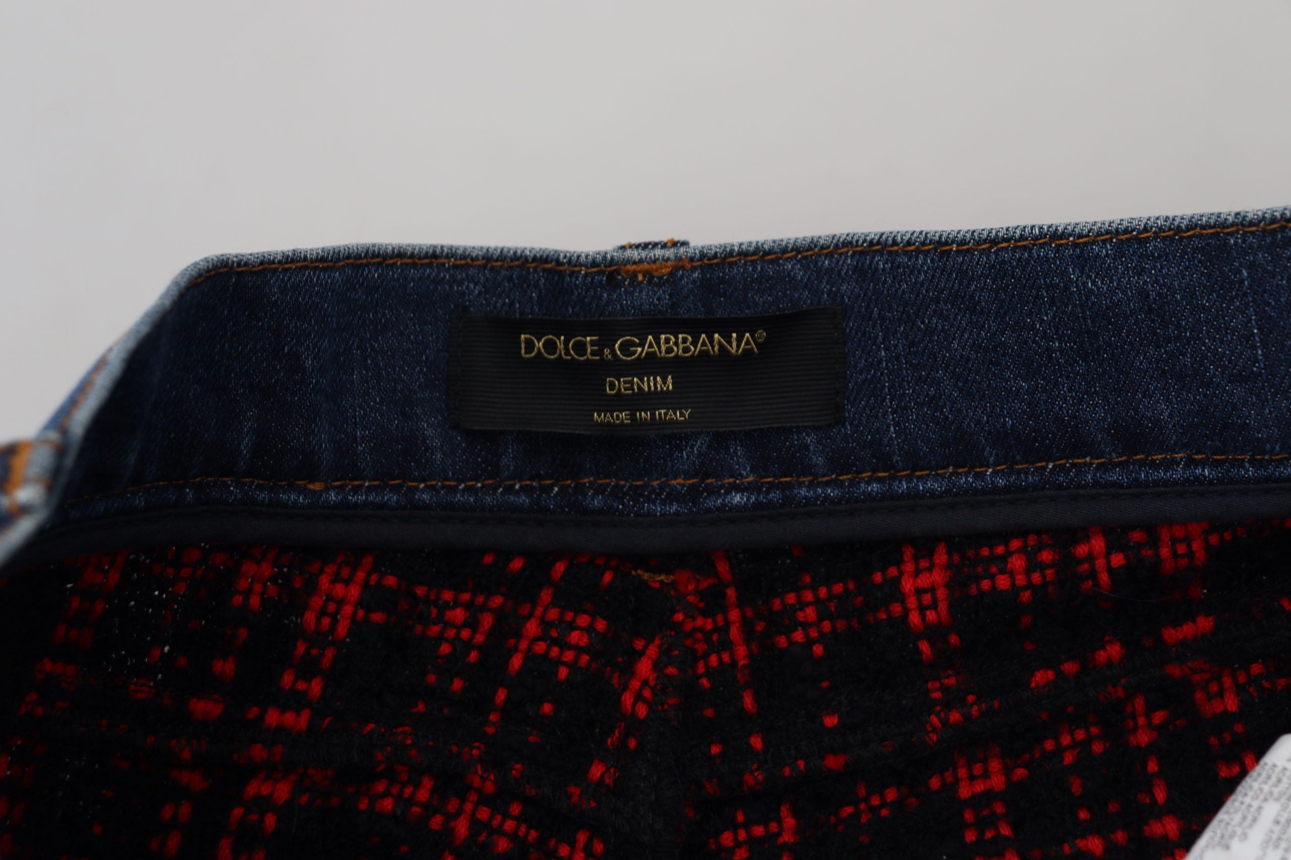 Dolce & Gabbana Blue Checkered Back Skinny Denim Jeans Dolce & Gabbana