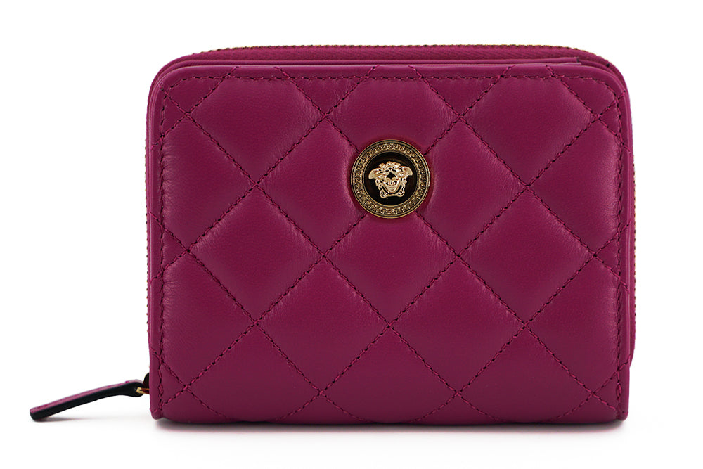 Versace Purple Nappa Leather Bifold Zip Around Wallet Versace
