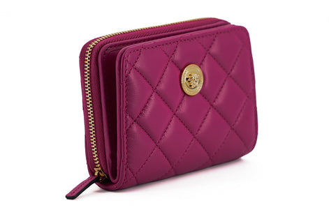 Versace Purple Nappa Leather Bifold Zip Around Wallet Versace