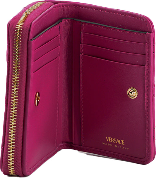 Versace Purple Nappa Leather Bifold Zip Around Wallet Versace