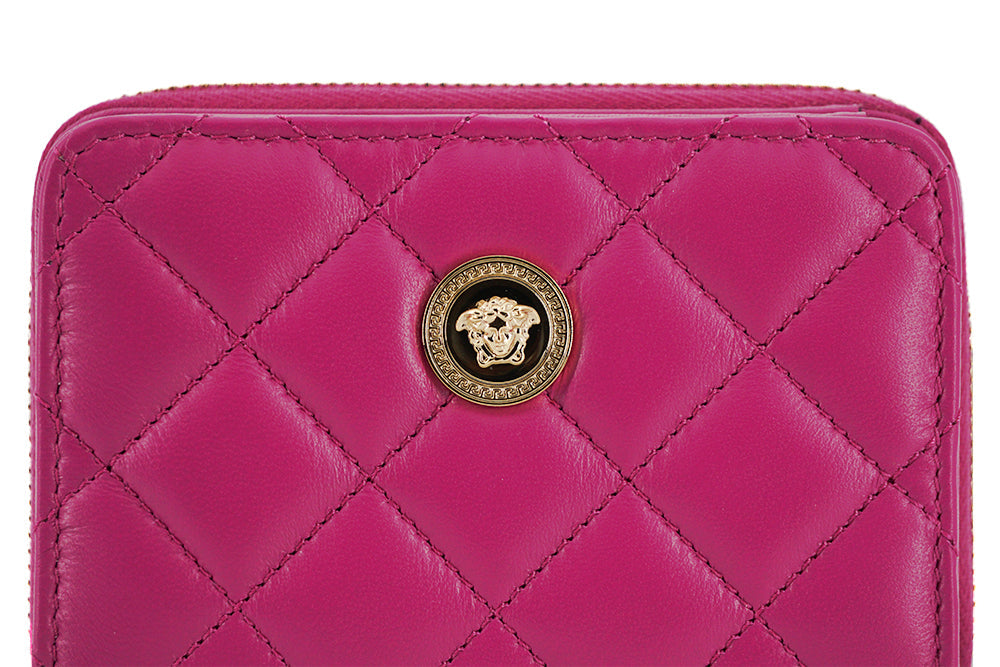 Versace Purple Nappa Leather Bifold Zip Around Wallet Versace