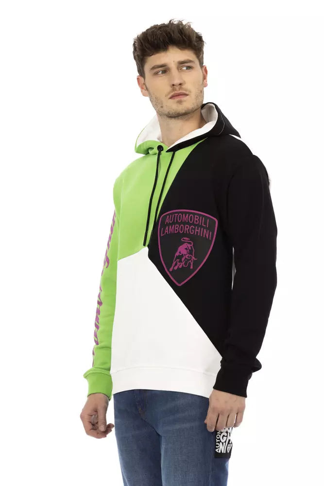 Automobili Lamborghini White Cotton Men Sweater with Hood Automobili Lamborghini
