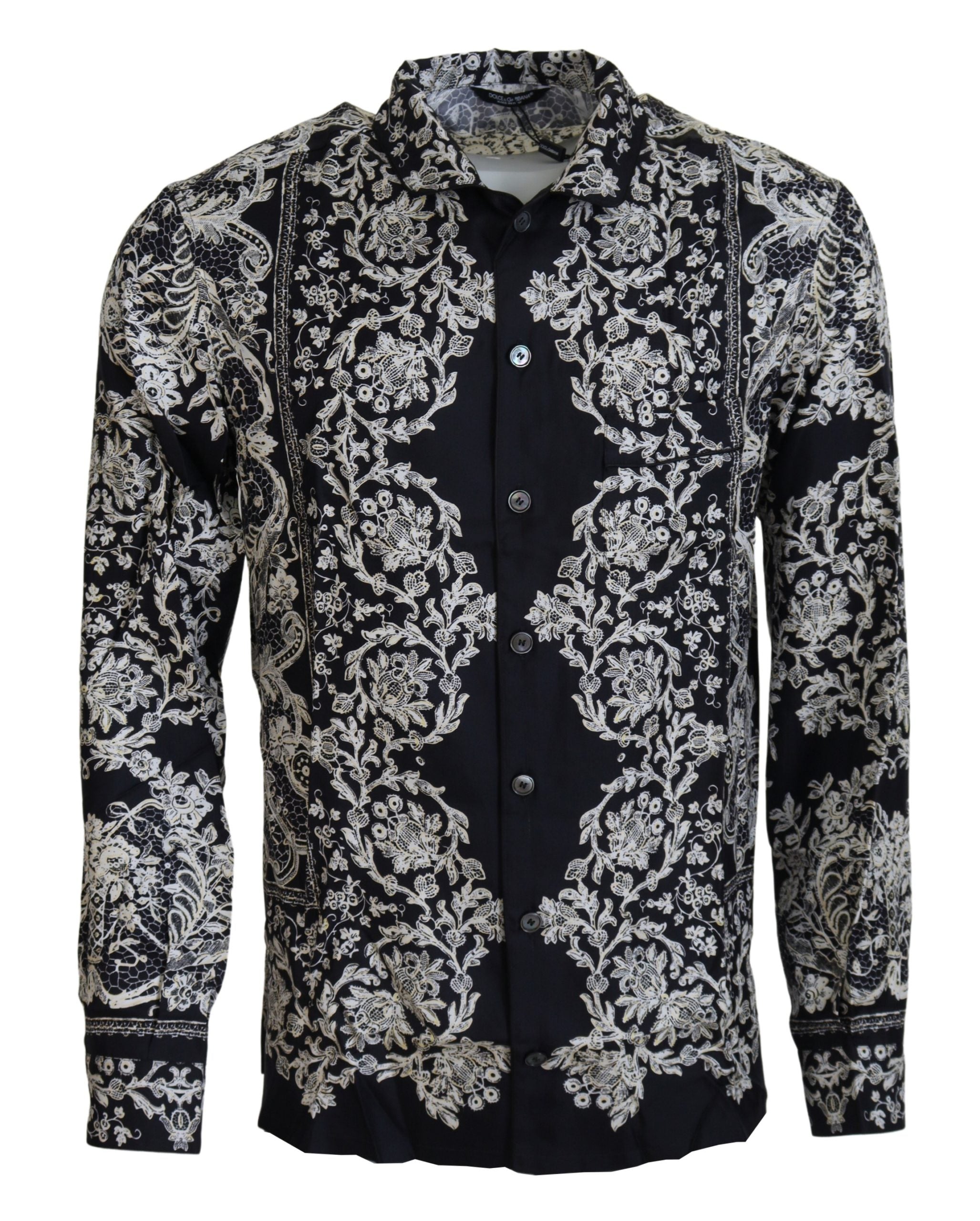 Dolce & Gabbana Blue Silk Floral Baroque Satin Casual Shirt Dolce & Gabbana