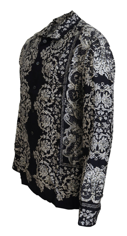 Dolce & Gabbana Blue Silk Floral Baroque Satin Casual Shirt Dolce & Gabbana