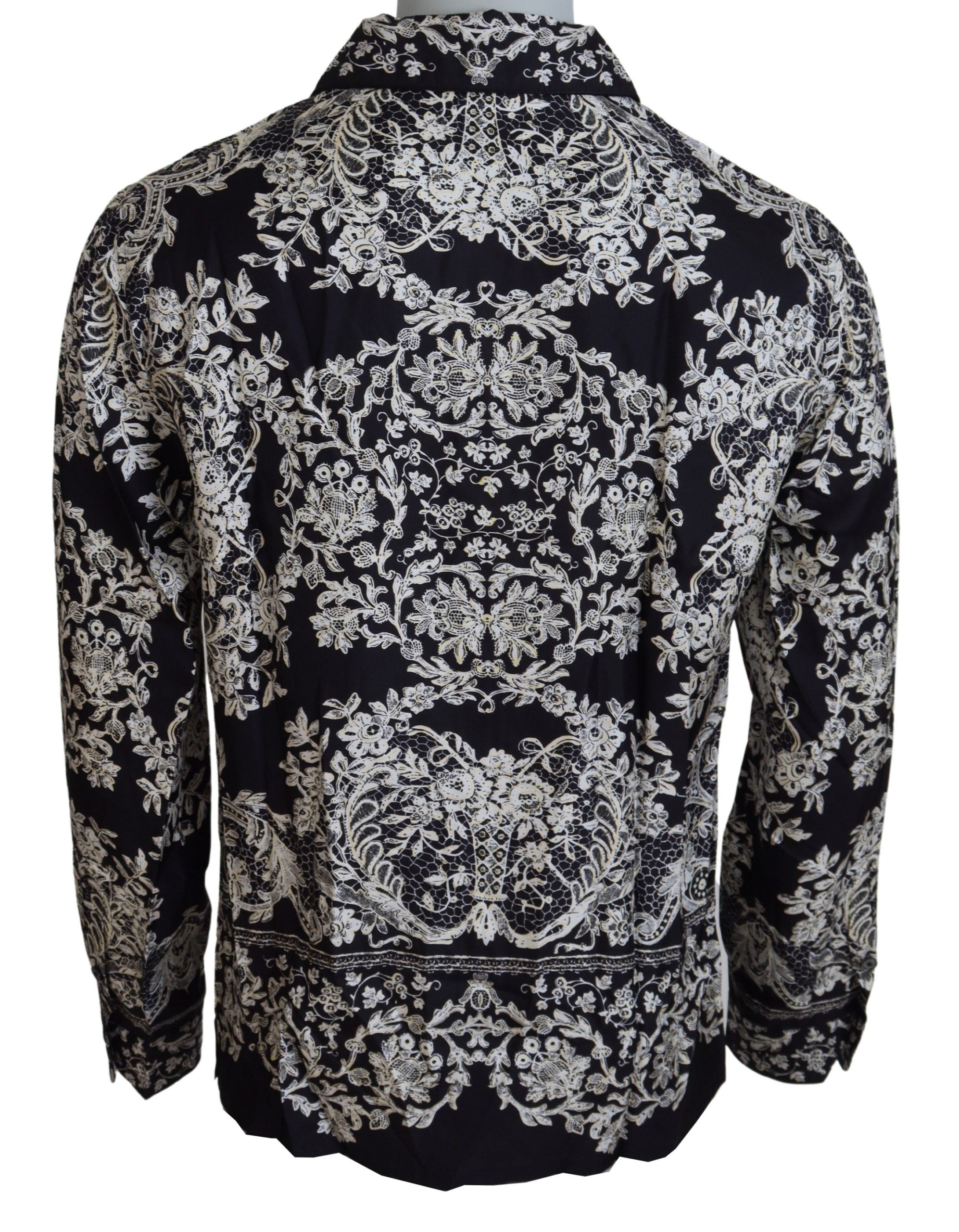 Dolce & Gabbana Blue Silk Floral Baroque Satin Casual Shirt Dolce & Gabbana