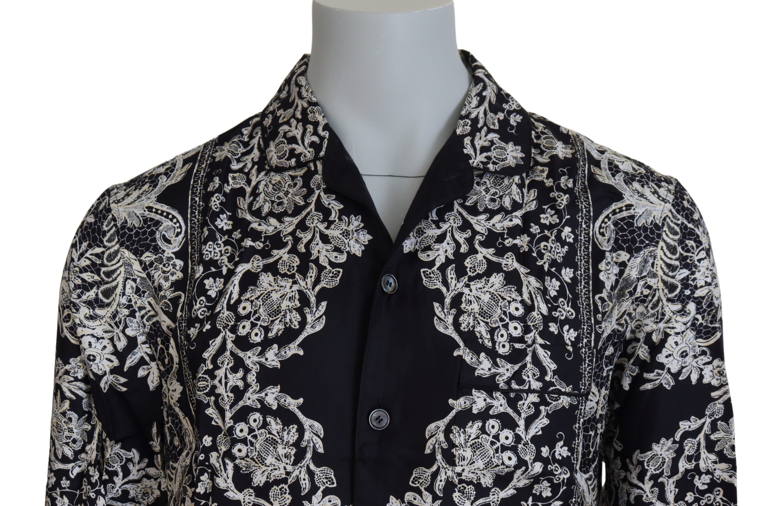 Dolce & Gabbana Blue Silk Floral Baroque Satin Casual Shirt Dolce & Gabbana