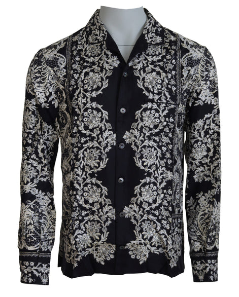 Dolce & Gabbana Blue Silk Floral Baroque Satin Casual Shirt Dolce & Gabbana