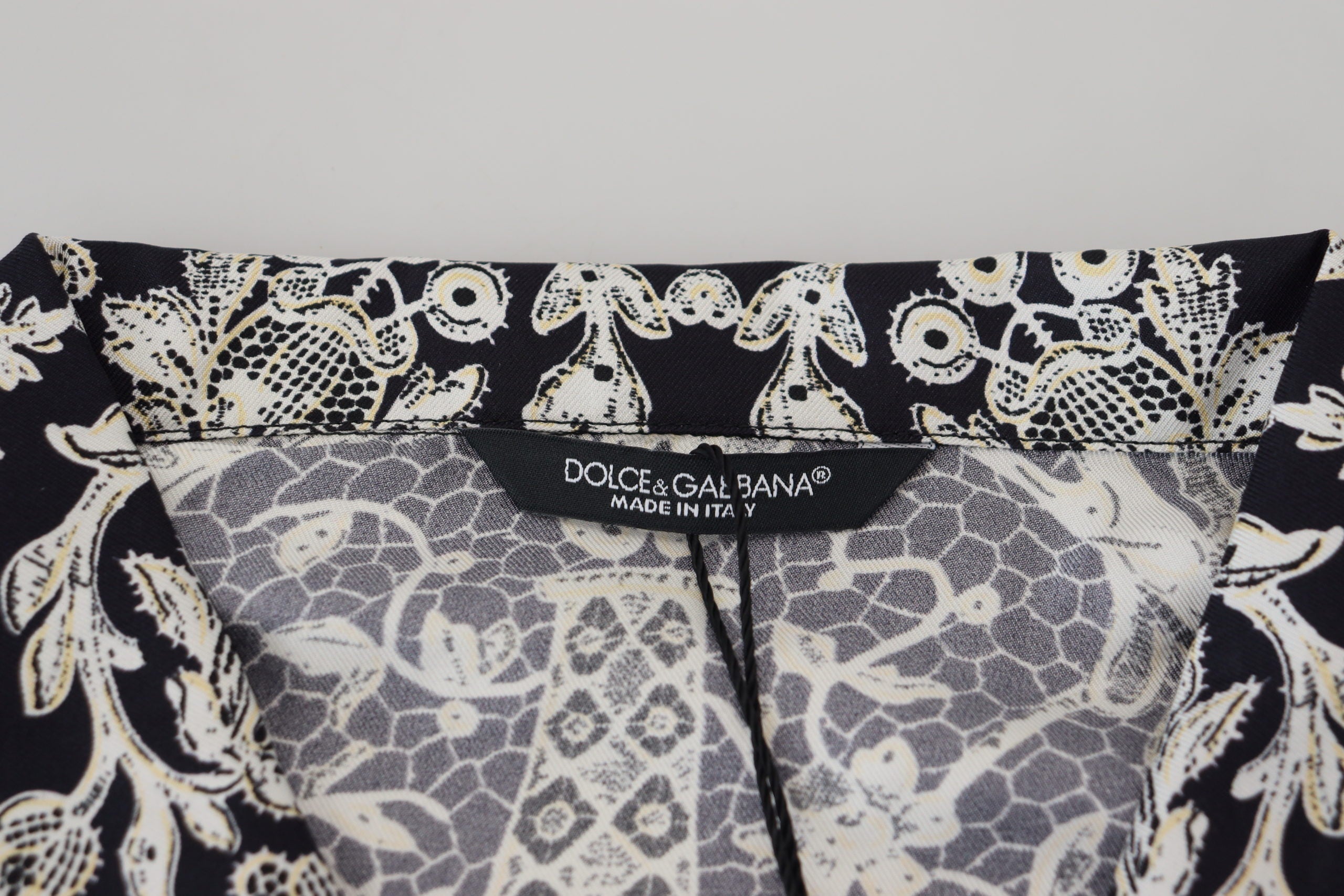 Dolce & Gabbana Blue Silk Floral Baroque Satin Casual Shirt Dolce & Gabbana