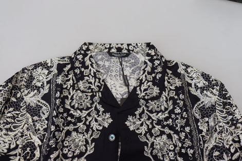 Dolce & Gabbana Blue Silk Floral Baroque Satin Casual Shirt Dolce & Gabbana