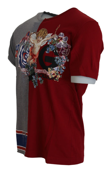 Dolce & Gabbana Red Gray Two Model DG Angel Crewneck  T-shirt Dolce & Gabbana