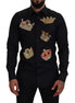 Dolce & Gabbana Black Gold Crown Slim Fit Dress Formal Shirt Dolce & Gabbana