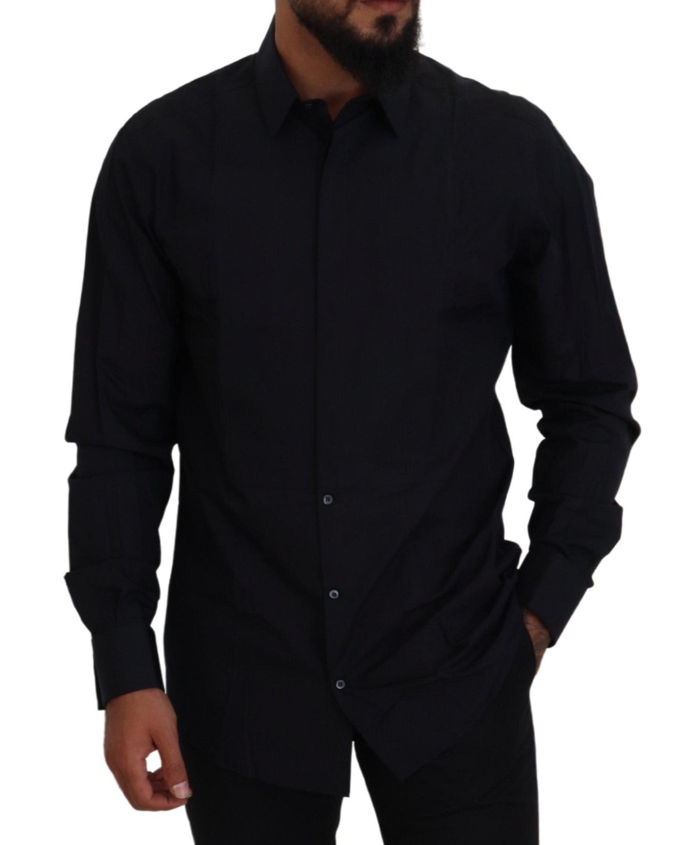Dolce & Gabbana Black Gold Cotton Slim Fit Dress Mens Shirt Dolce & Gabbana