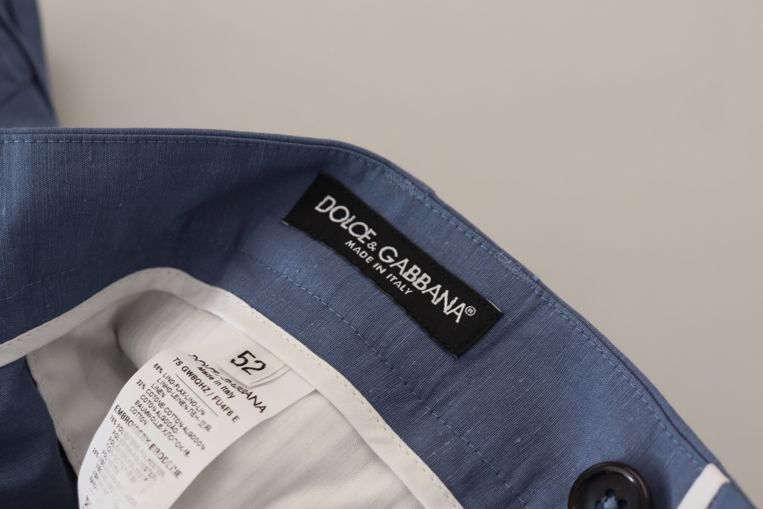 Dolce & Gabbana Blue Linen Chino Men Formal Pants Dolce & Gabbana