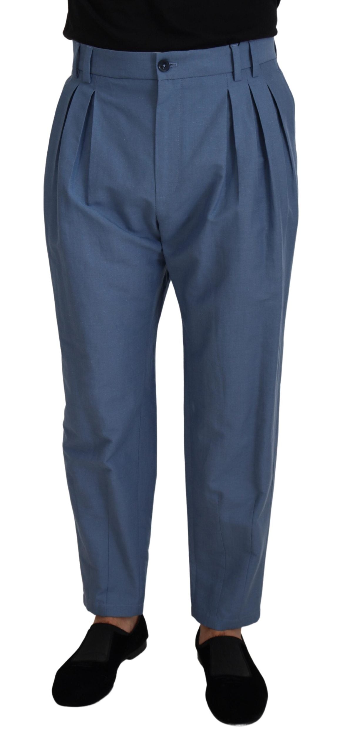 Dolce & Gabbana Blue Linen Chino Formal Pants Dolce & Gabbana
