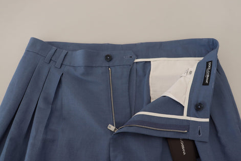 Dolce & Gabbana Blue Linen Chino Formal Pants Dolce & Gabbana