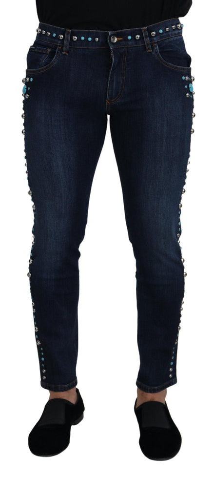 Dolce & Gabbana Blue Cotton Studded Low Waist Denim Jeans Dolce & Gabbana
