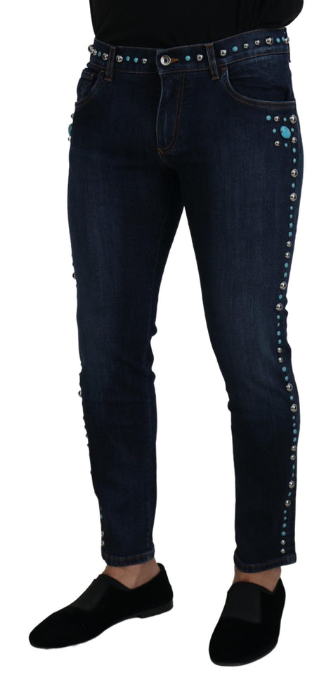 Dolce & Gabbana Blue Cotton Studded Low Waist Denim Jeans Dolce & Gabbana