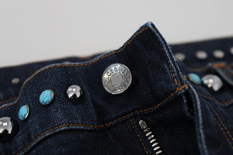 Dolce & Gabbana Blue Cotton Studded Low Waist Denim Jeans Dolce & Gabbana