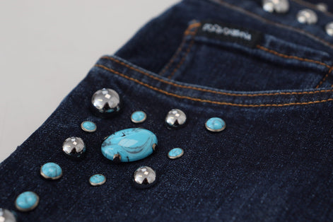 Dolce & Gabbana Blue Cotton Studded Low Waist Denim Jeans Dolce & Gabbana