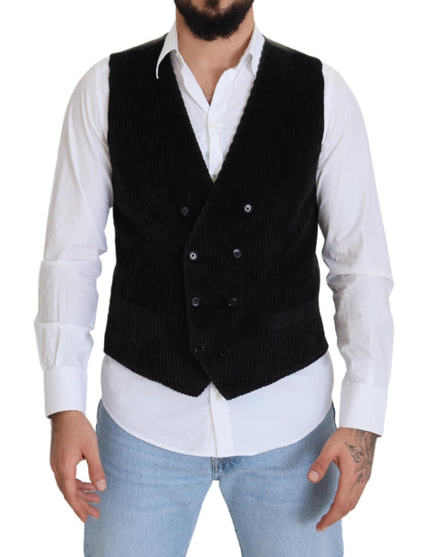 Dolce & Gabbana Black Cotton Double Breasted Waistcoat Vest Dolce & Gabbana