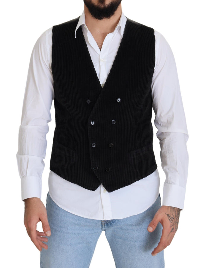 Dolce & Gabbana Black Cotton Double Breasted Waistcoat Vest Dolce & Gabbana