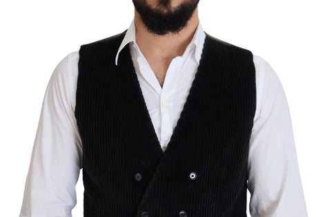Dolce & Gabbana Black Cotton Double Breasted Waistcoat Vest Dolce & Gabbana