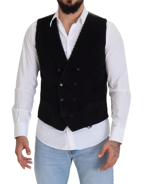 Dolce & Gabbana Black Cotton Double Breasted Waistcoat Vest Dolce & Gabbana
