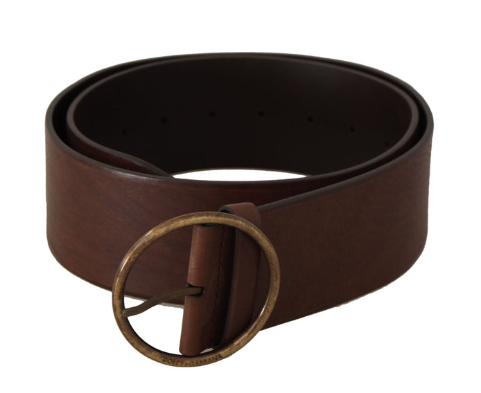 Dolce & Gabbana Brown Leather Wide Waist Logo Metal Round Buckle Belt Dolce & Gabbana