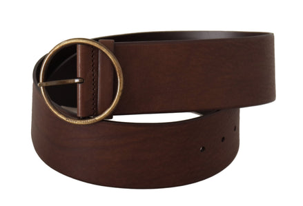 Dolce & Gabbana Brown Leather Wide Waist Logo Metal Round Buckle Belt Dolce & Gabbana