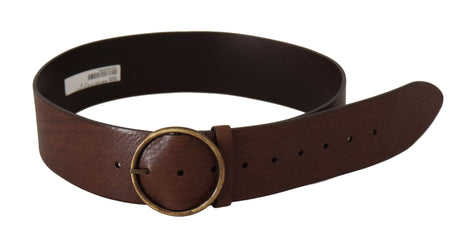 Dolce & Gabbana Brown Leather Wide Waist Logo Metal Round Buckle Belt Dolce & Gabbana
