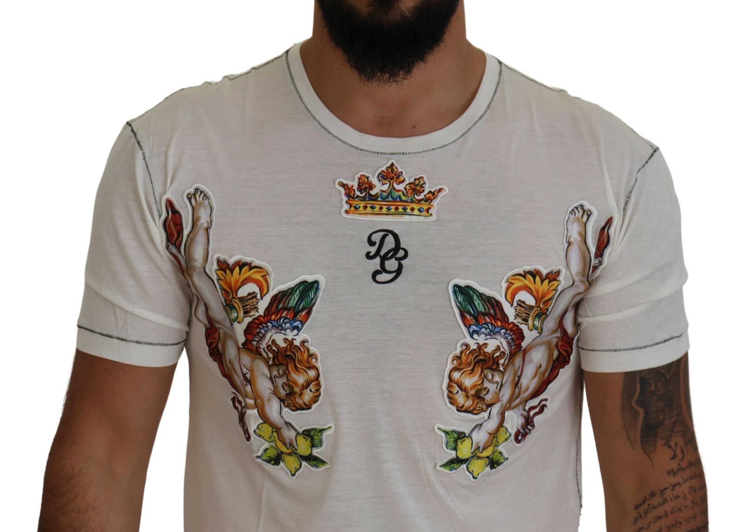 Dolce & Gabbana White Printed Short Sleeves Men T-shirt Dolce & Gabbana