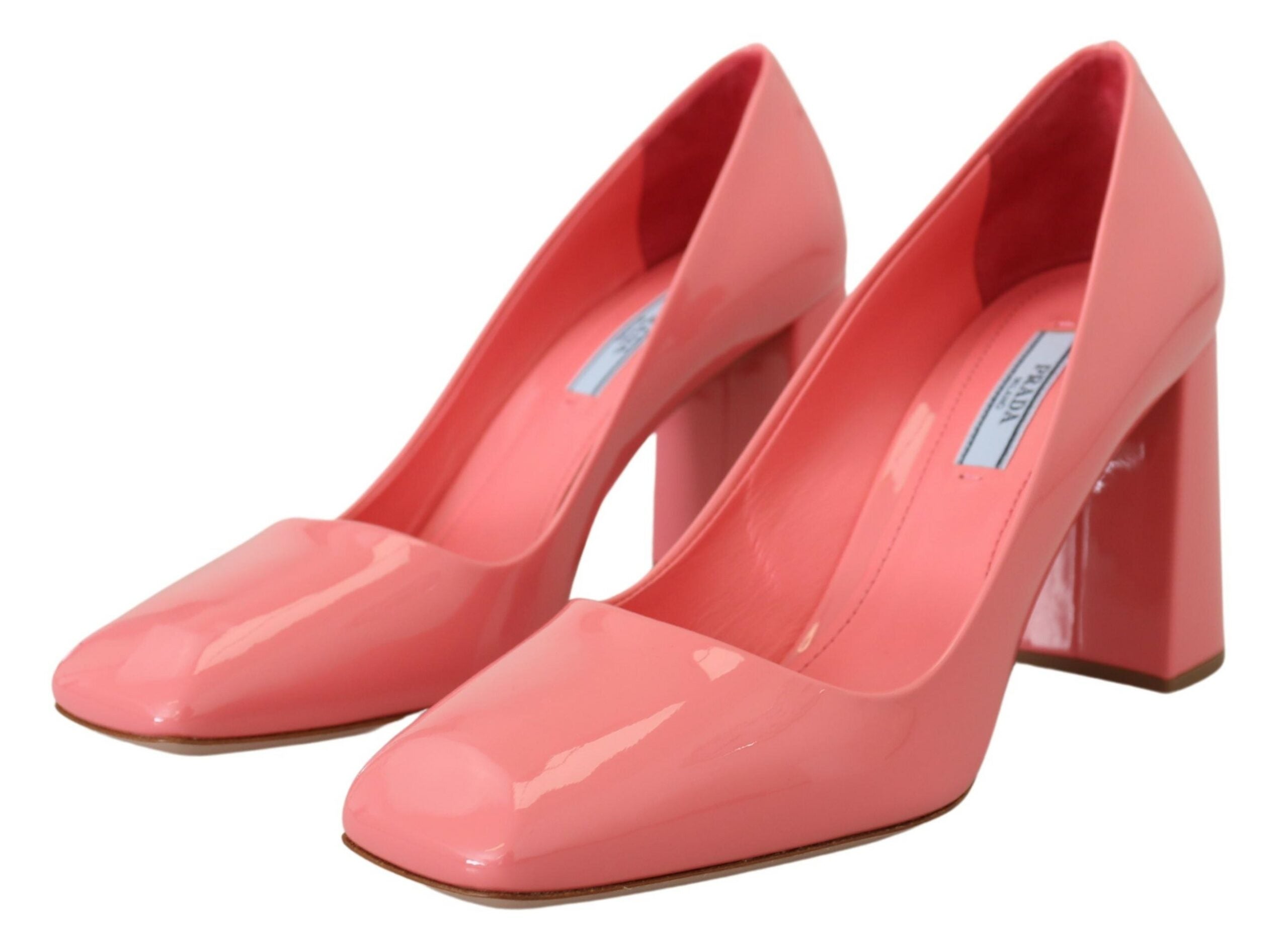 Prada Pink Patent Leather Block Heels Pumps Classic Prada