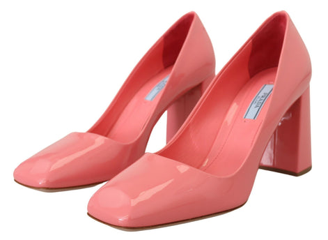 Prada Pink Patent Leather Block Heels Pumps Classic Prada