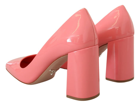Prada Pink Patent Leather Block Heels Pumps Classic Prada