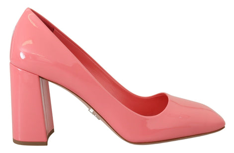 Prada Pink Patent Leather Block Heels Pumps Classic Prada