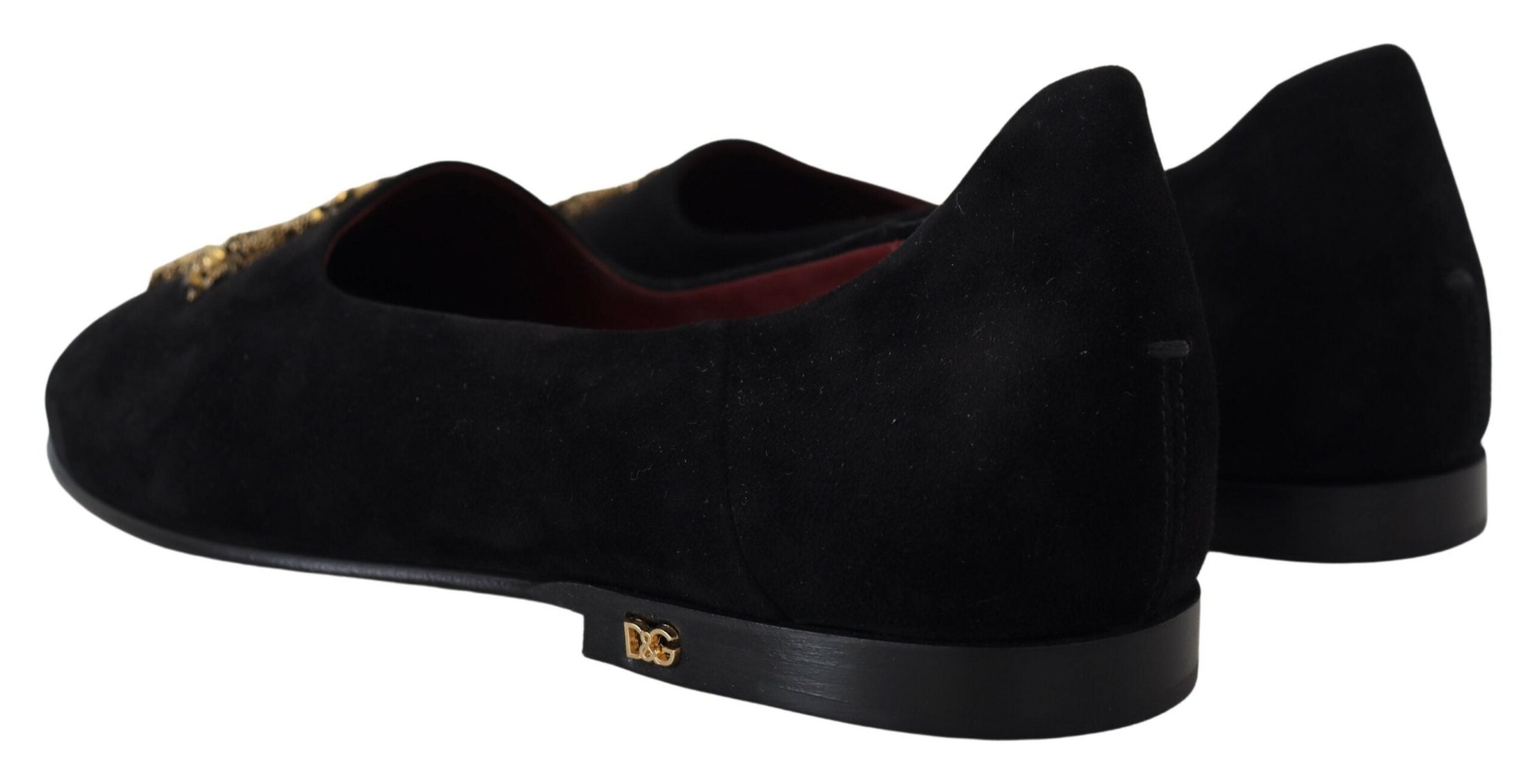 Dolce & Gabbana Black Suede Gold Cross Slip On Loafers Shoes Dolce & Gabbana
