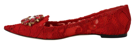 Dolce & Gabbana Red Taormina Crystals Loafers Flats Shoes Dolce & Gabbana