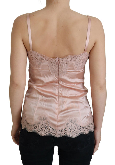 Dolce & Gabbana Pink Satin Lace Roses Tank Top Lingerie Dolce & Gabbana