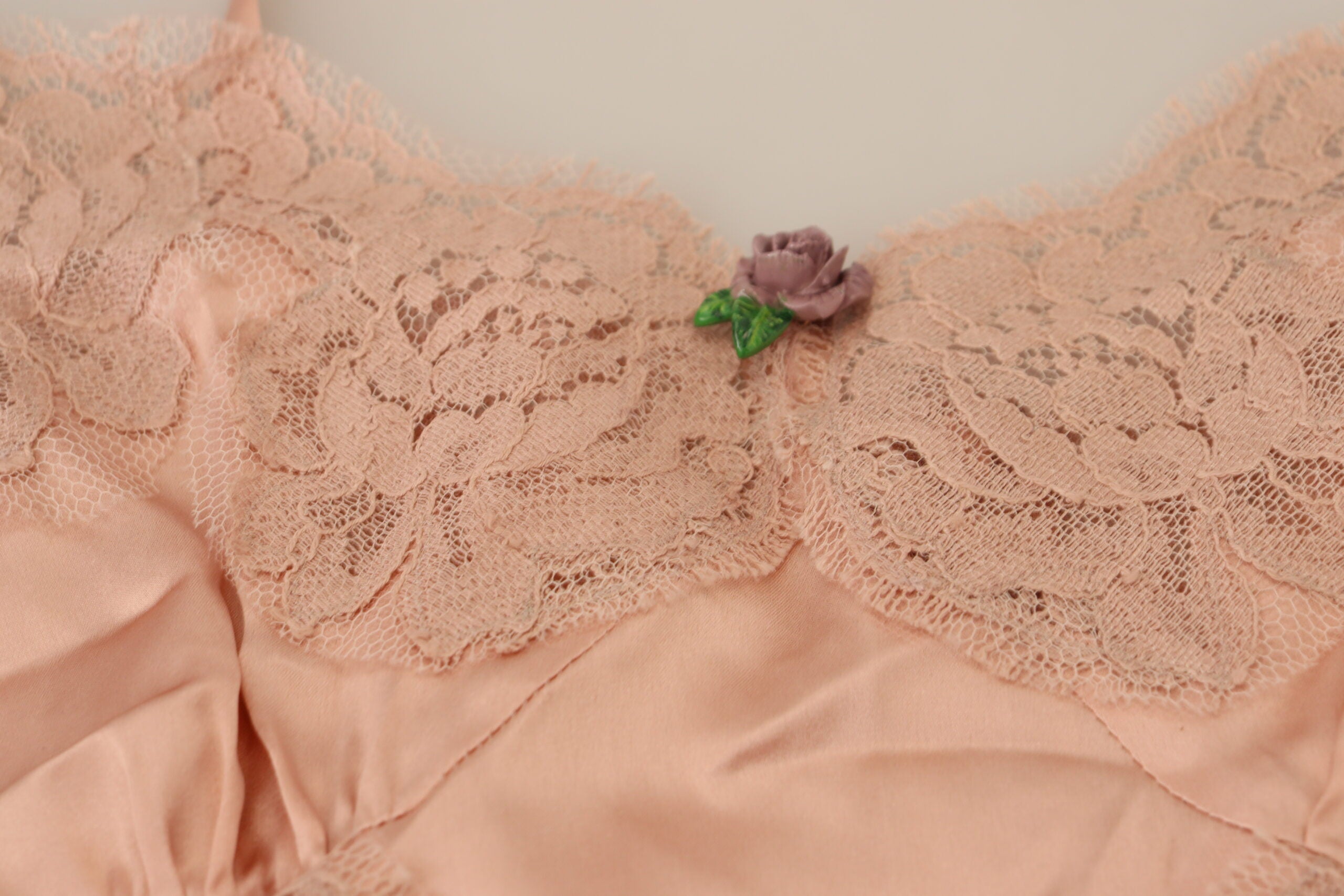 Dolce & Gabbana Pink Satin Lace Roses Tank Top Lingerie Dolce & Gabbana