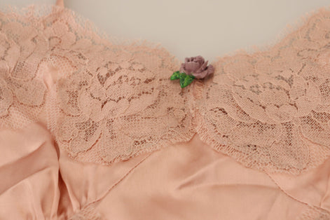 Dolce & Gabbana Pink Satin Lace Roses Tank Top Lingerie Dolce & Gabbana