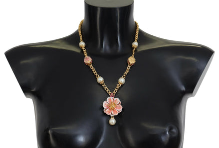 Dolce & Gabbana Gold Tone Floral Crystals Pink Embellished Necklace Dolce & Gabbana