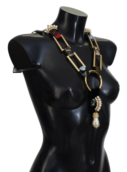 Dolce & Gabbana Gold Brass Sicily Crystal Robe Statement Necklace Dolce & Gabbana